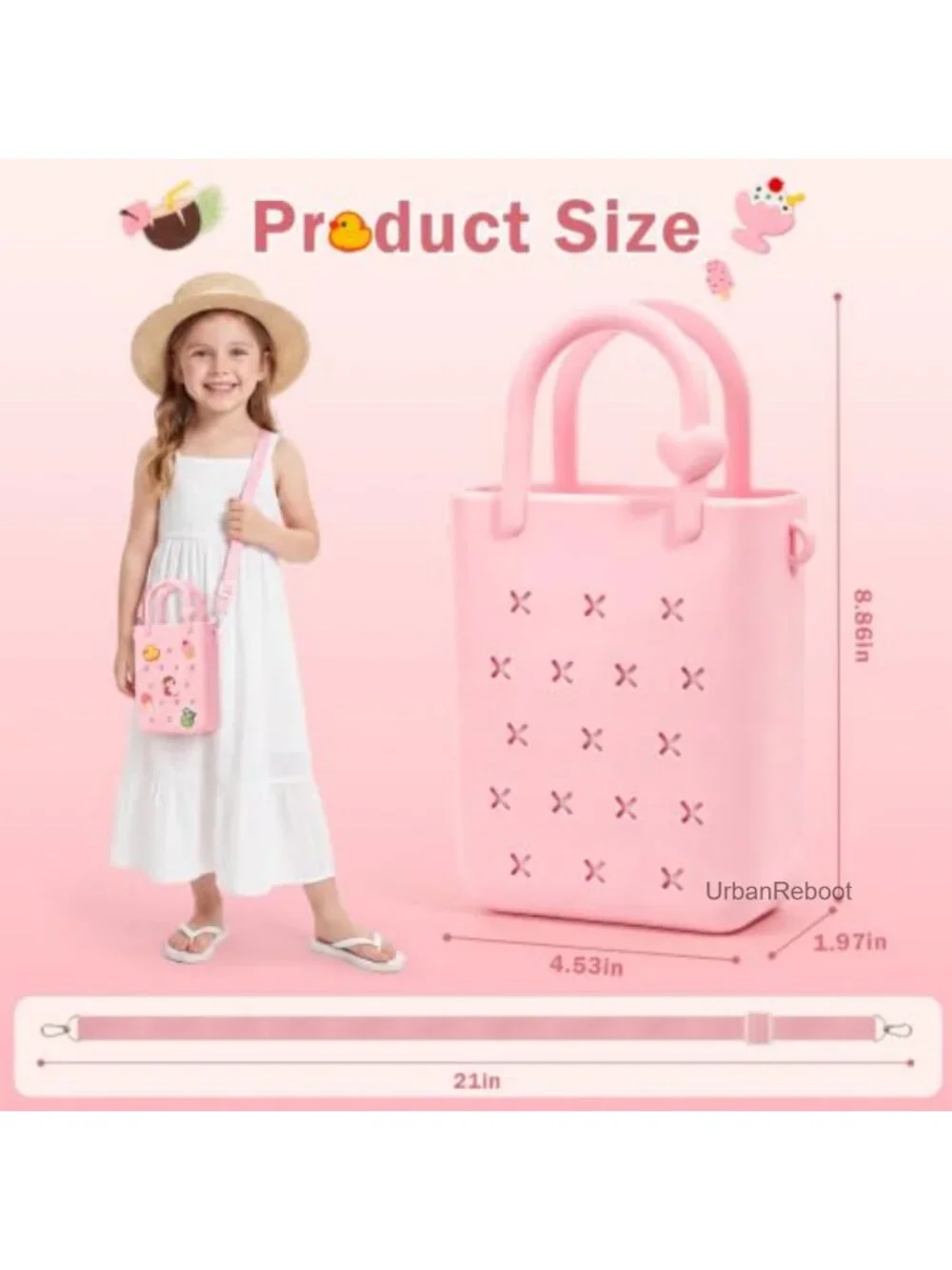 Mini Silicone Beach Bag Girls Tote Adjustable Strap Waterproof